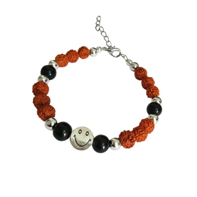 Stylish  Smiley Face Black Quartz Rudraksha Bracelet 